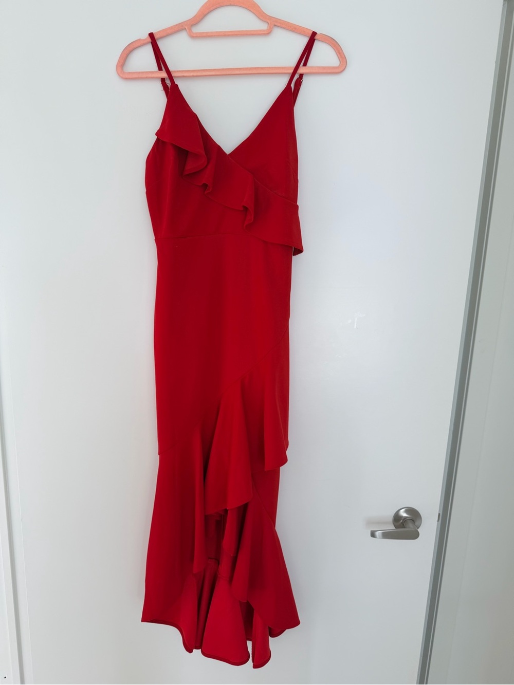 L'ATISTE Red One-Shoulder Ruffle Evening Dress